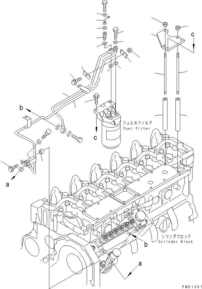 Komatsu parts book diagram for S6D102E-1C-Z S/N 26200929-UP: FUEL FILTER MOUNTING AND PIPING