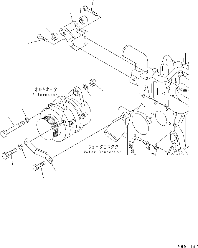 Komatsu parts book diagram for S6D102E-1C-Z S/N 26200929-UP: ALTERNATOR MOUNTING (F0R 35A BRUSHLESS ALTERNATOR)(#26201322-26239105)