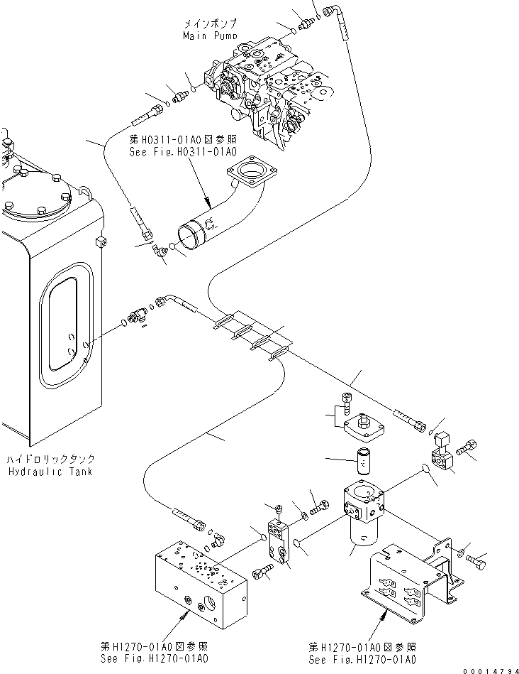Other Komatsu / BP500-7-M1 S/N 20002-UP(bp500-7r) / ATTCHMENT LINE (BLOCK AND MAIN VALVE LINE) (2/4)(150150 : H1270-02A0)