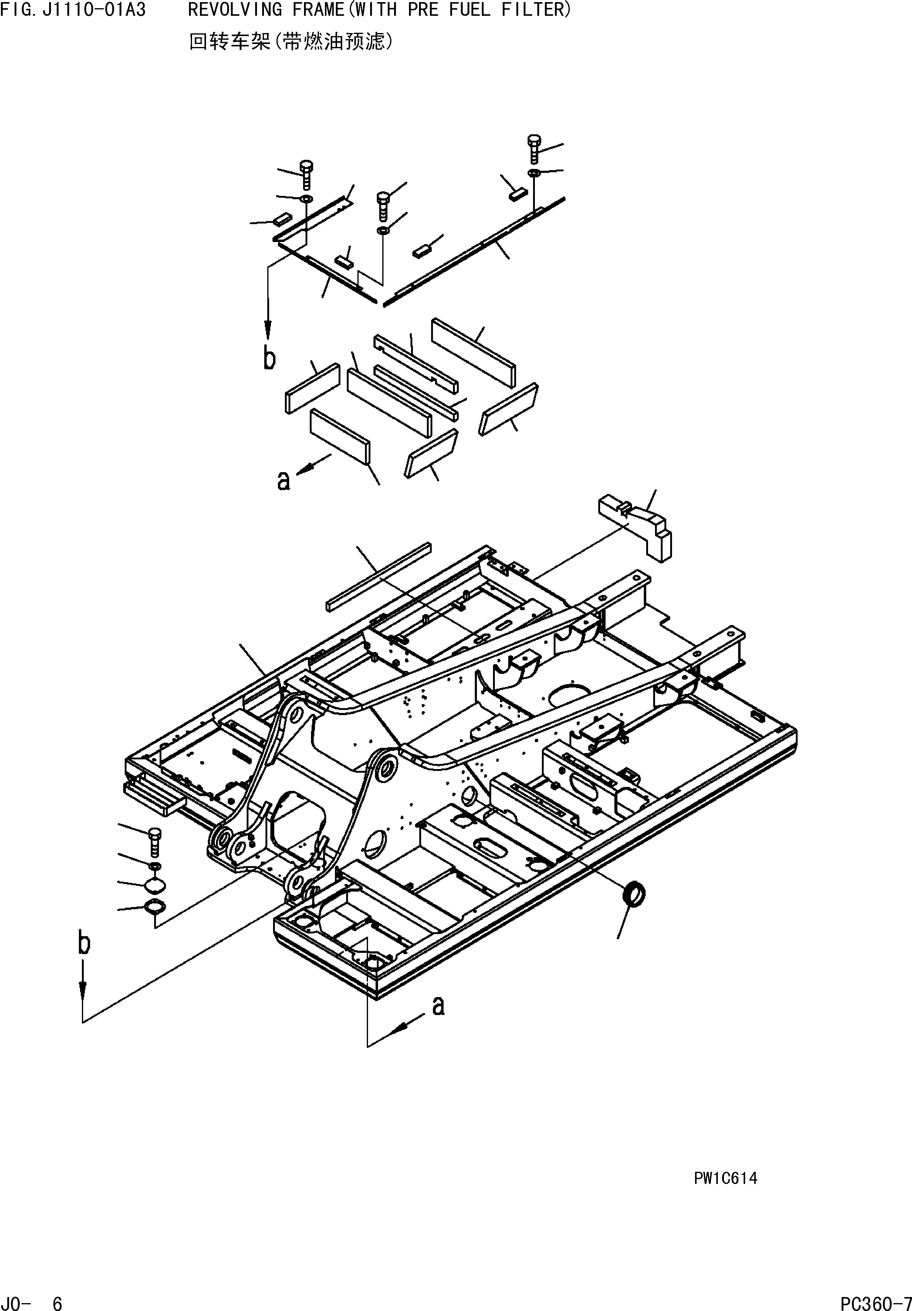 Komatsu parts book diagram for PC360-7 S/N 37715-UP: REVOLVING FRAME(WITH PRE FUEL FILTER)