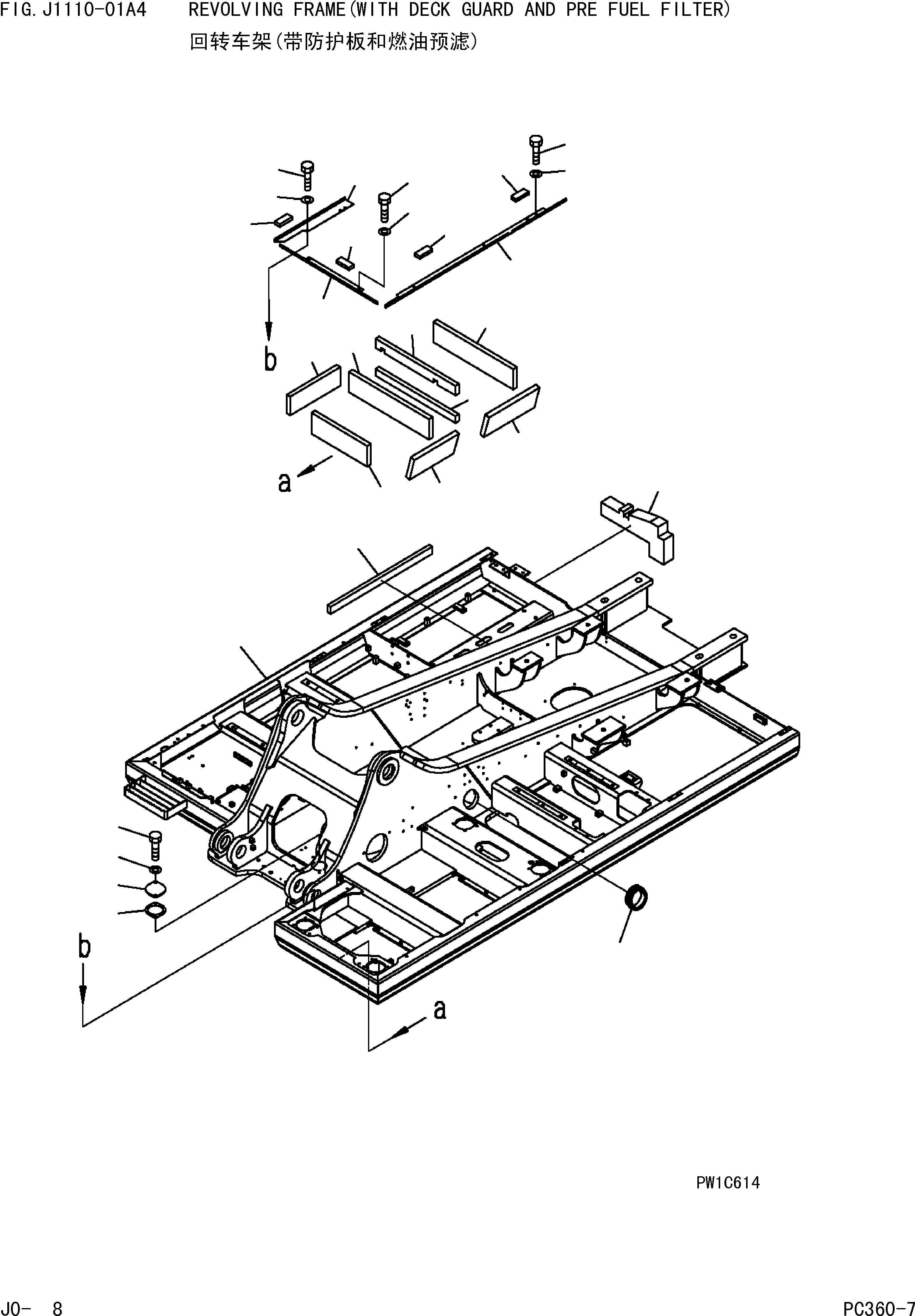 Komatsu parts book diagram for PC360-7 S/N 37715-UP: REVOLVING FRAME(WITH DECK GUARD AND PRE FUEL FILTER)