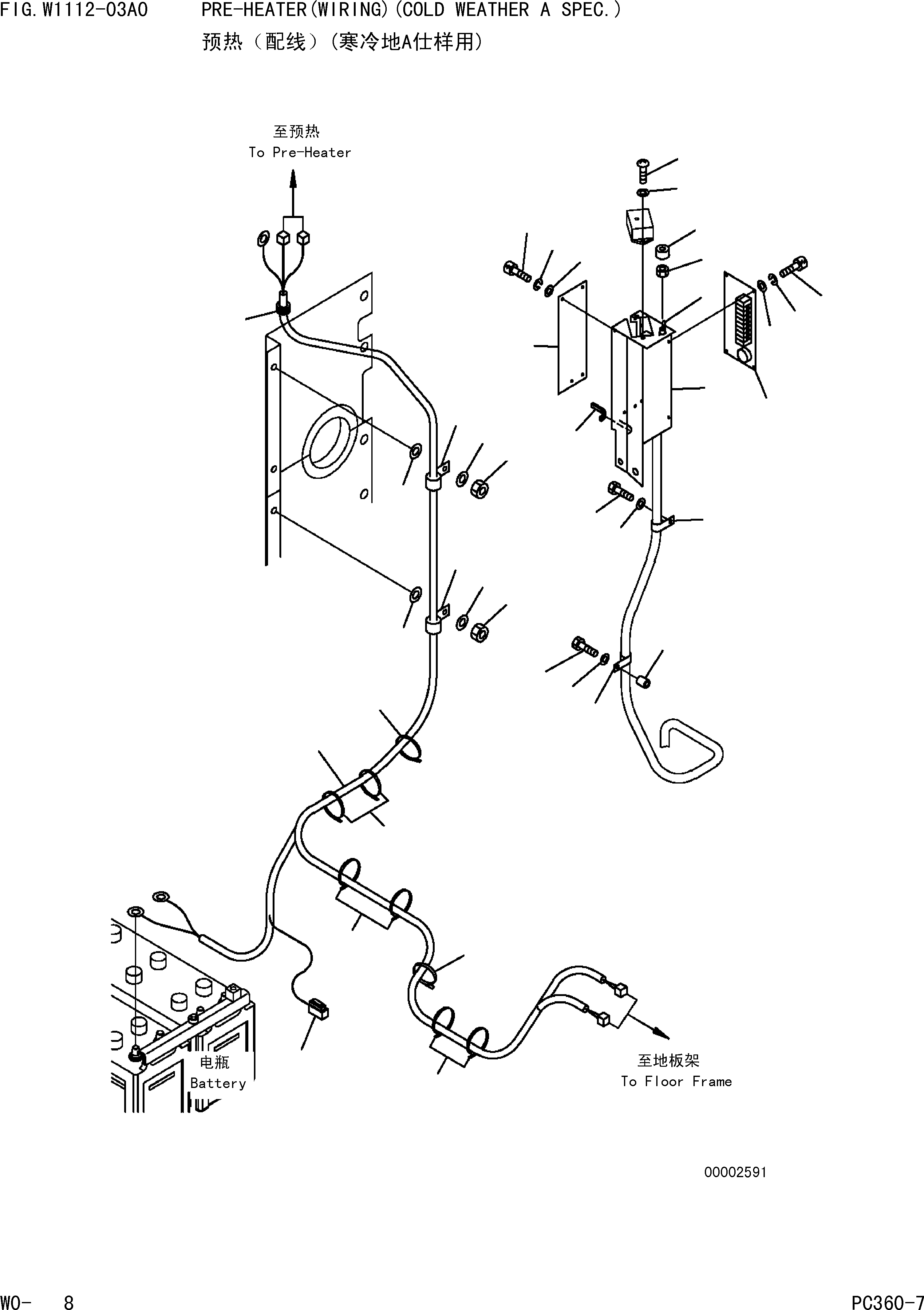 Komatsu parts book diagram for PC360-7 S/N 37715-UP: PRE-HEATER(WIRING)(COLD WEATHER A SPEC.)