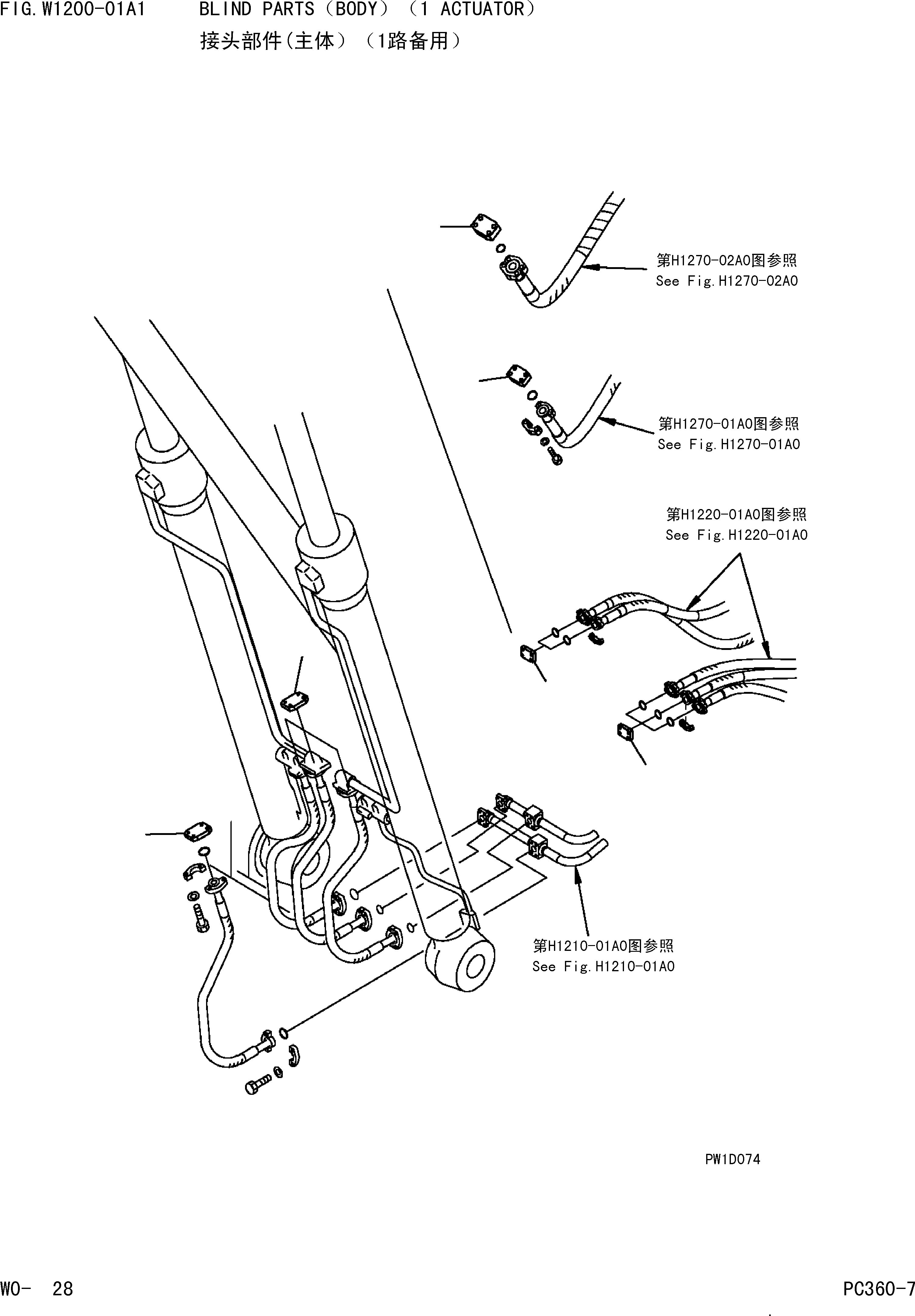 Komatsu parts book diagram for PC360-7 S/N 37715-UP: BLIND PARTS(BODY)(1 ACTUATOR)