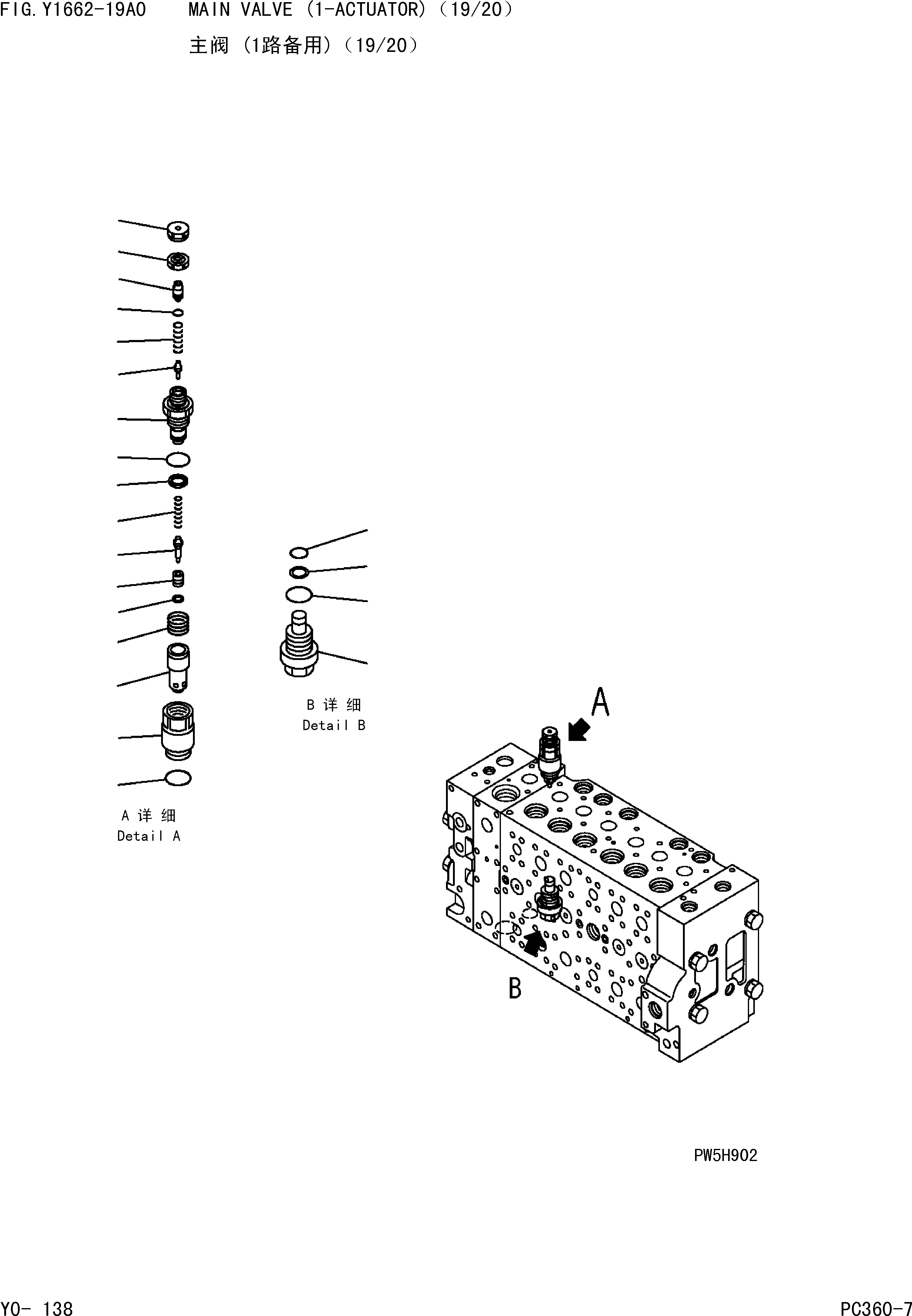 Komatsu parts book diagram for PC360-7 S/N 37715-UP: MAIN VALVE (1-ACTUATOR)(19/20)