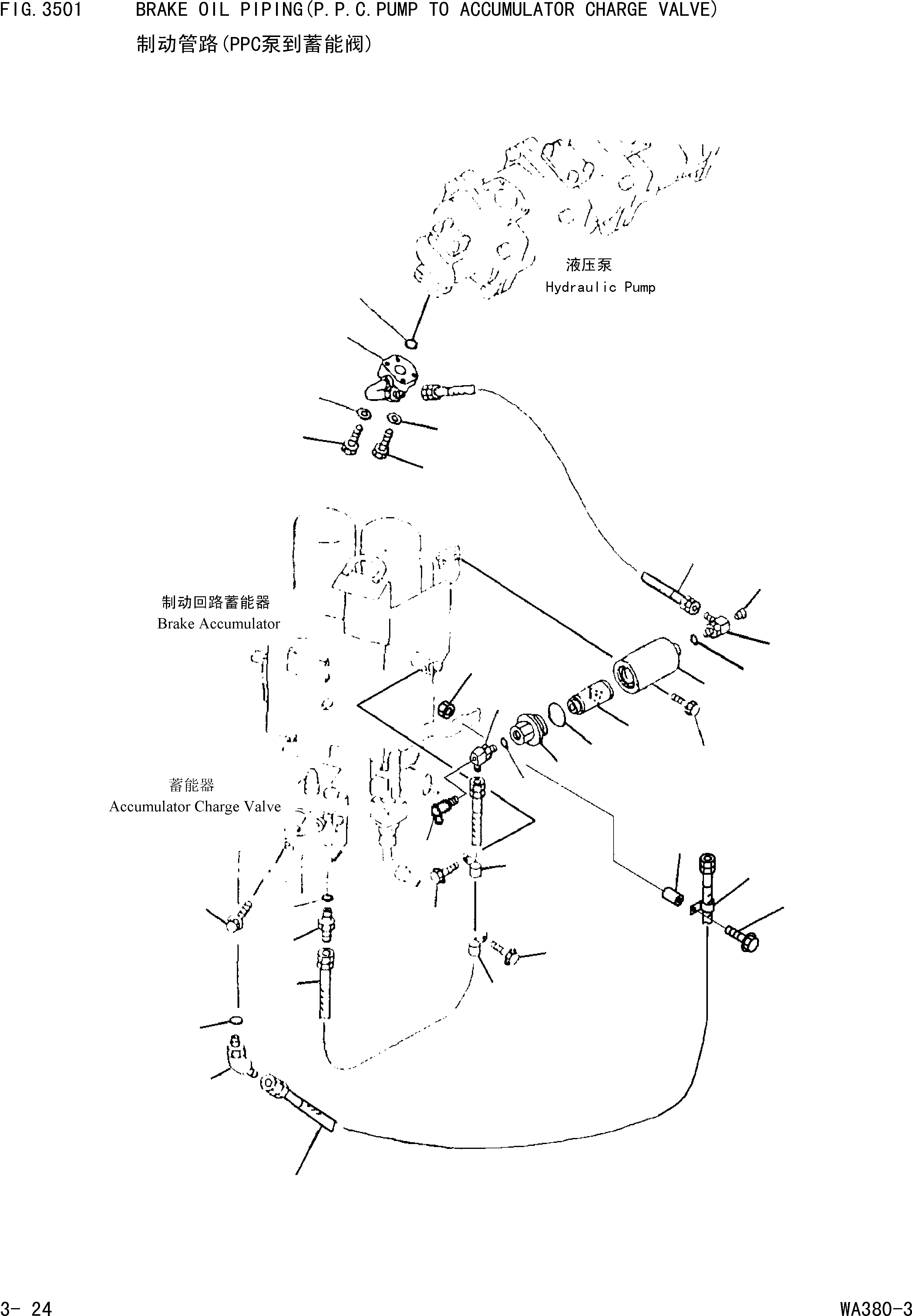 Wheel Loaders Komatsu / WA380-3 S/N 16338-UP(cw3800t2) / BRAKE OIL PIPING(P.P.C.PUMP TO ACCUMULATOR CHARGE VALVE)(|000146 : |000146)