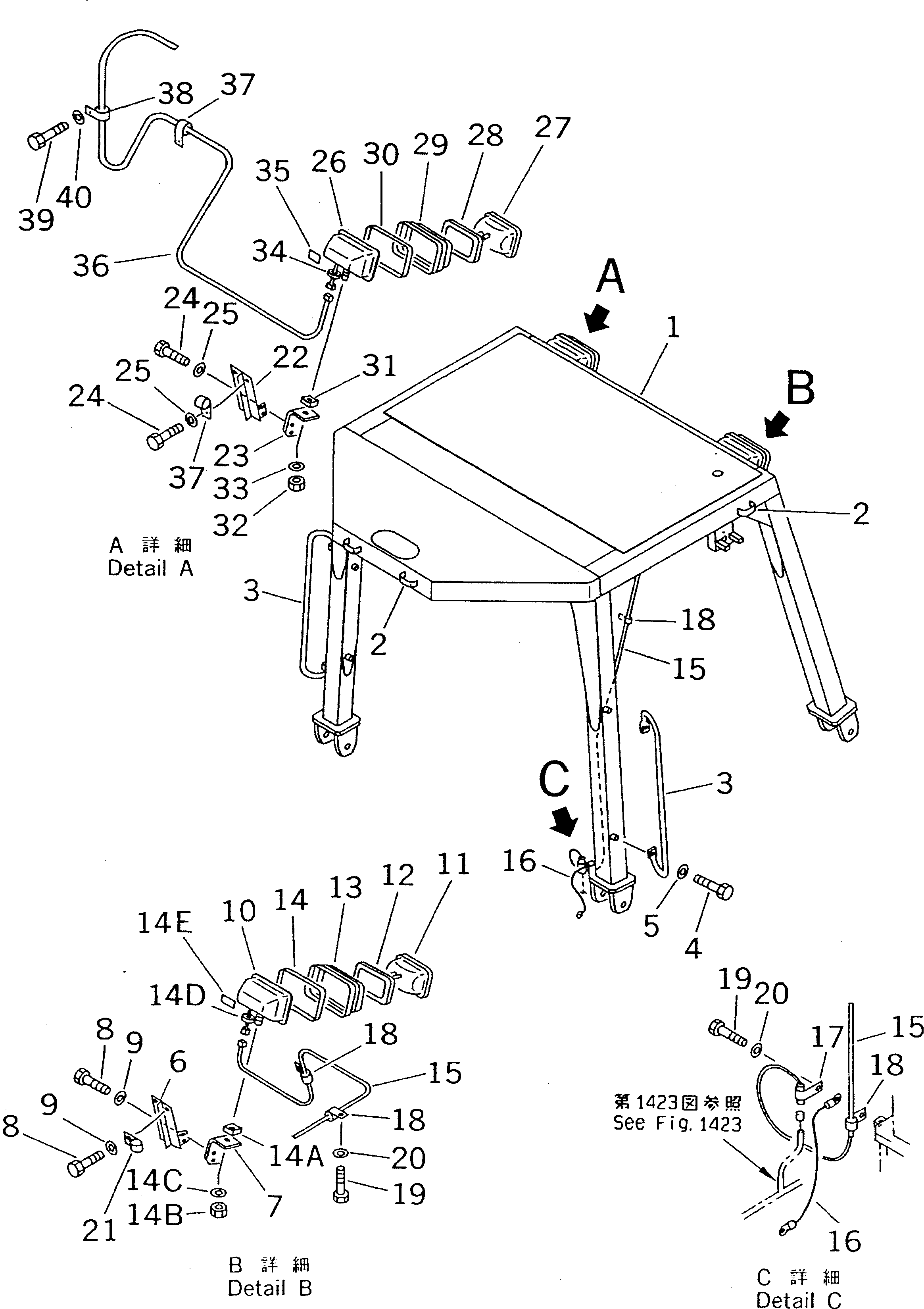 Bulldozers Komatsu / D135A-2 S/N 10301-UP(d135a-2c) / ROLL OVER PROTECTIVE STRUCTURE(150140 : 5051)