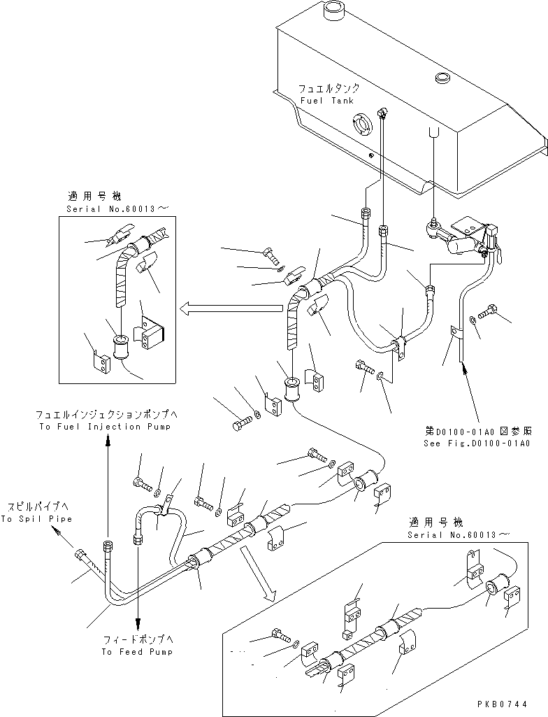 Bulldozers Komatsu / D155A-3 S/N 60001-UP(d155a-3c) / FUEL LINE(090040 : D0200-01A0)