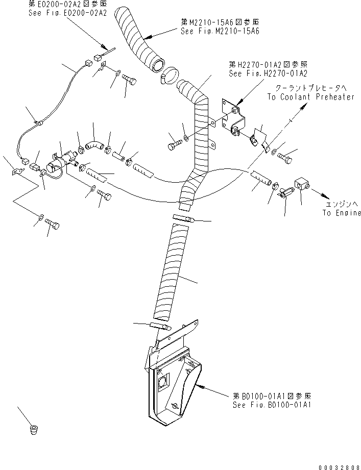 Komatsu parts book diagram for D155A-5 S/N 65001-UP (Extreme Cold Terrain): DUCT AND WATER PIPING  (FOR ADDITIONAL CAB HEATER) (COLD WEATHER (B) SPEC.)(#65275-)