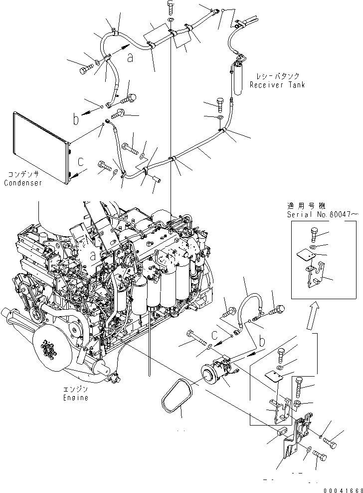 Komatsu parts book diagram for D155AX-6 S/N 80001-81027 (ecot3): AIR COMPRESSOR (MOUNT AND HOSE)(#80001-)