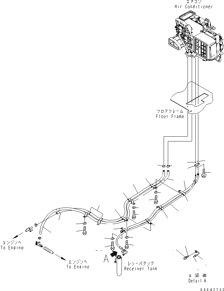 Komatsu parts book diagram for D155AX-6 S/N 80001-81027 (ecot3): FLOOR FRAME (AIR CONDITIONER PIPING)(#80001-)