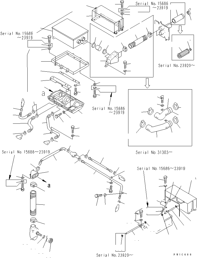 Pipelayers Komatsu / D155C-1P-ZZ S/N 15686-UP(d155c-0c) / HOT AIR PIPING AND AIR CONDITIONER RELATED PARTS(210140 : 1825)