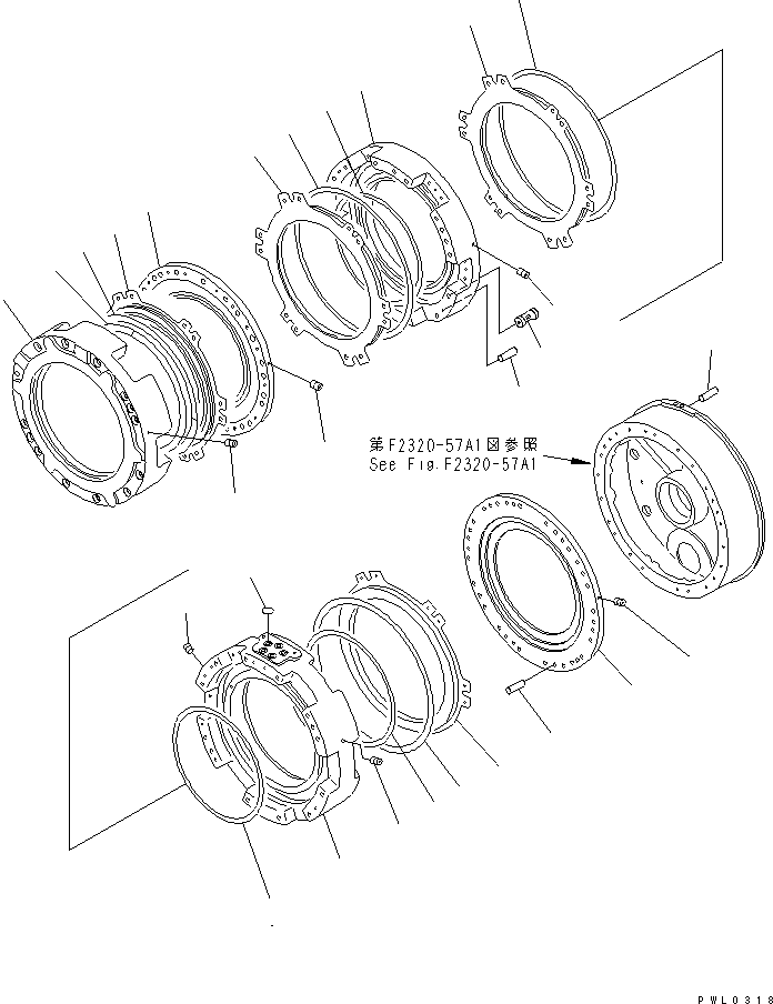 Pipelayers Komatsu / D155C-1P S/N 15686-UP (S6D155-4 Eng. Installed (-50cent. Spec.))(d155c-1c) / TRANSMISSION BARE (1/2)(#31564-)(150220 : F2320-51A1A)
