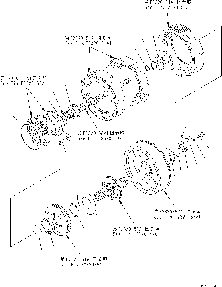 Pipelayers Komatsu / D155C-1P S/N 15686-UP (S6D155-4 Eng. Installed (-50cent. Spec.))(d155c-1c) / TRANSMISSION BARE (2/2)(#31303-31563)(150230 : F2320-52A1)