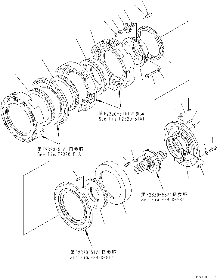 Pipelayers Komatsu / D155C-1P S/N 15686-UP (S6D155-4 Eng. Installed (-50cent. Spec.))(d155c-1c) / TRANSMISSION CARRIER (2/3)(#31303-31563)(150270 : F2320-54A1)