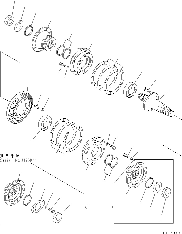 Pipelayers Komatsu / D155C-1P S/N 15686-UP (S6D155-4 Eng. Installed (-50cent. Spec.))(d155c-1c) / BEVEL GEAR AND SHAFT(150540 : F2350-01A0)