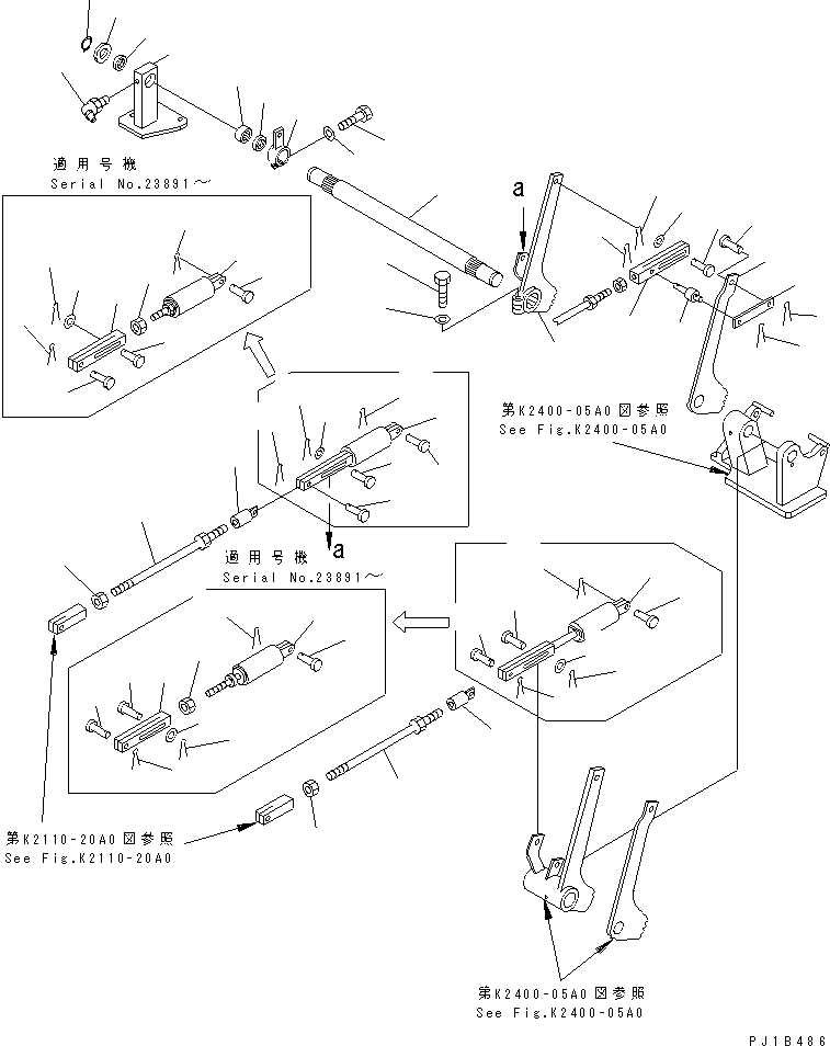 Pipelayers Komatsu / D155C-1P S/N 15686-UP (S6D155-4 Eng. Installed (-50cent. Spec.))(d155c-1c) / STEERING LEVER AND BRAKE PEDAL LINKAGE (1/2)(240760 : K2400-04A0)