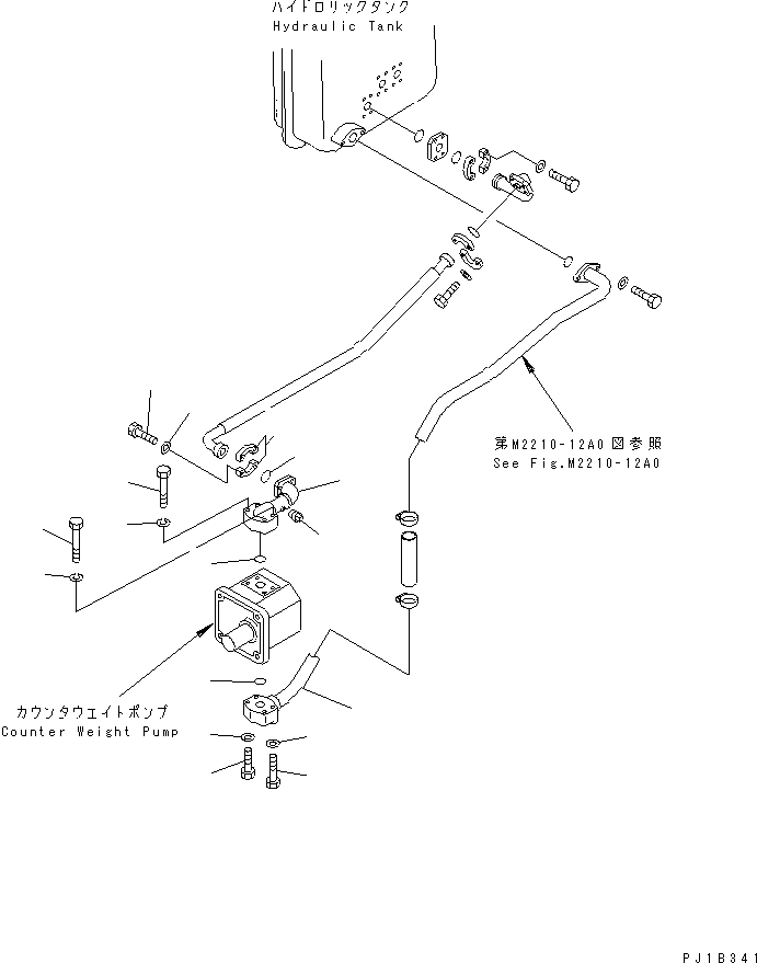 Pipelayers Komatsu / D155C-1P S/N 15686-UP (S6D155-4 Eng. Installed (-50cent. Spec.))(d155c-1c) / COUNTER WEIGHT PIPING (1/3) (TANK TO PUMP)(330020 : T2211-01A0)