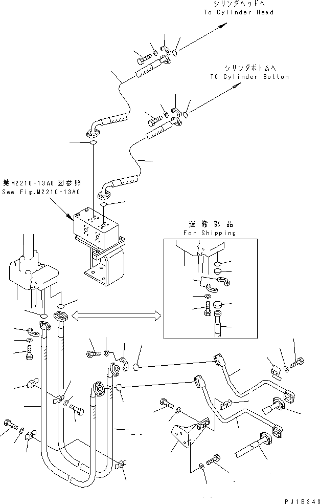 Pipelayers Komatsu / D155C-1P S/N 15686-UP (S6D155-4 Eng. Installed (-50cent. Spec.))(d155c-1c) / COUNTER WEIGHT PIPING (3/3) (REAR CYLINDER LINE)(330040 : T2211-03A0)