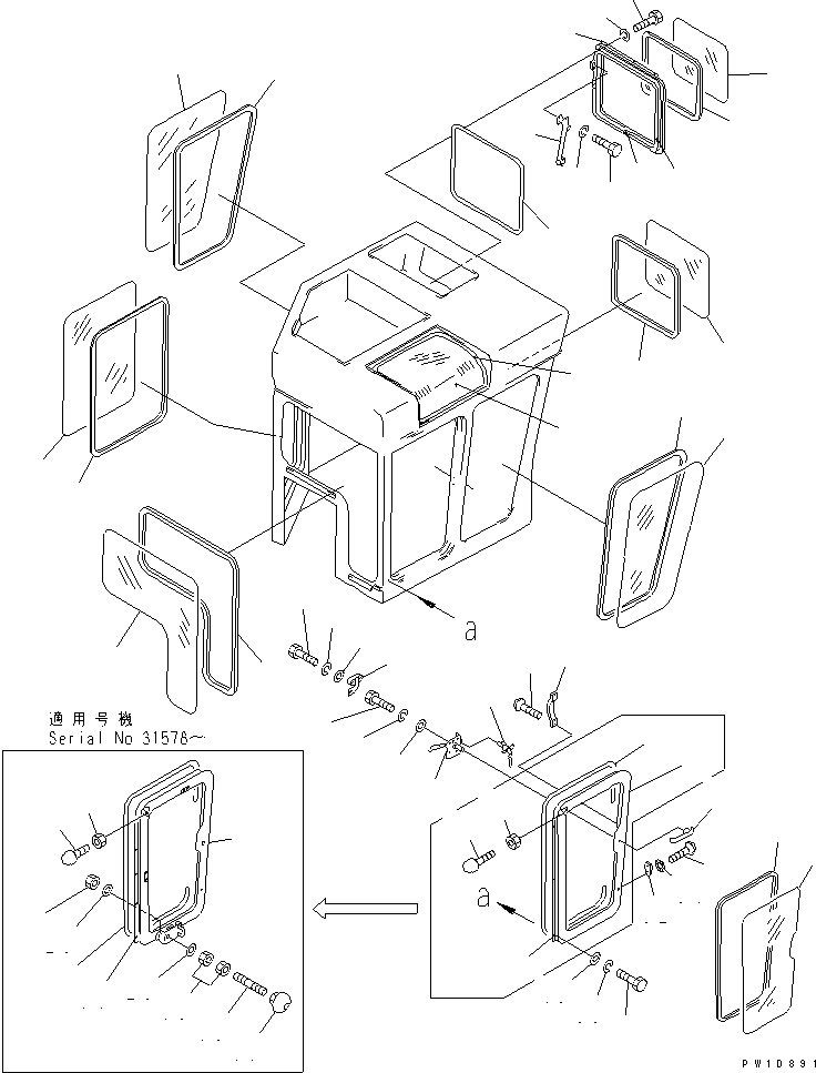 Pipelayers Komatsu / D155C-1 S/N 15686-UP (SA6D140-2 Eng. Installed)(d155c-3c) / CAB (DOOR AND WINDOW)(240080 : K0200-03A0)
