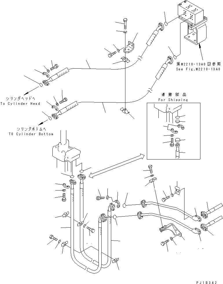 Pipelayers Komatsu / D155C-1 S/N 15686-UP (SA6D140-2 Eng. Installed)(d155c-3c) / COUNTER WEIGHT PIPING (2/3) (FRONT CYLINDER LINE)(330030 : T2211-02A0)