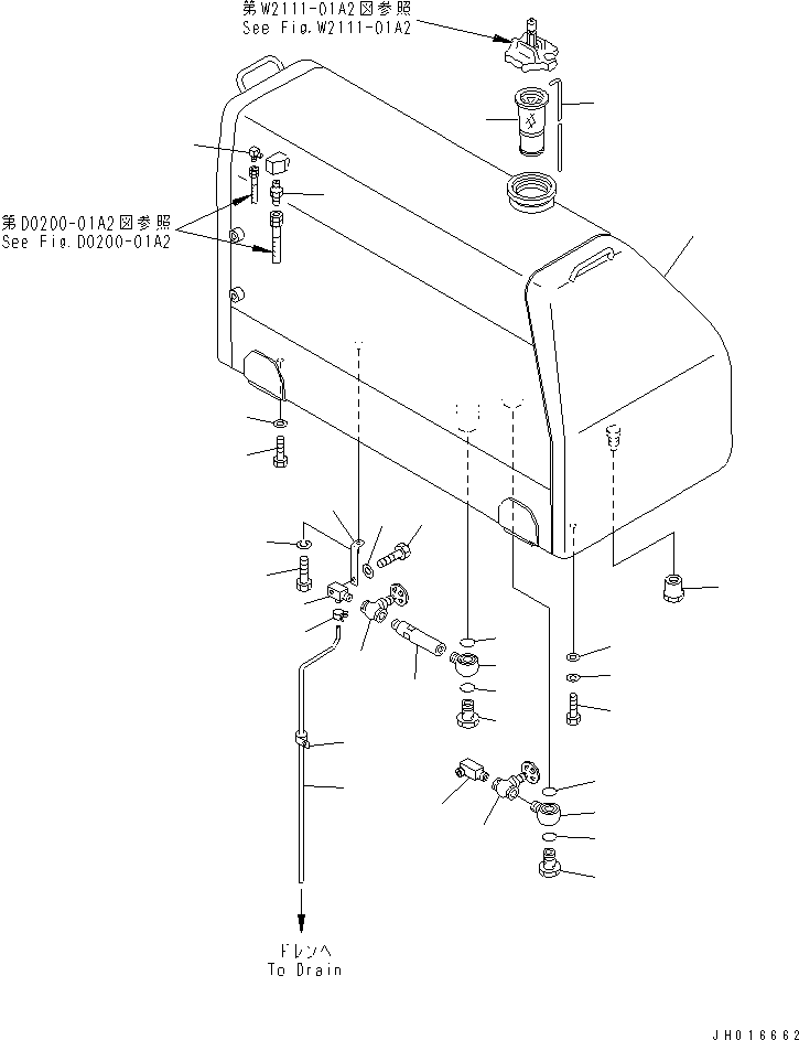 Pipelayers Komatsu / D155C-1 S/N 15686-UP (SA6D140-2 Eng. Installed (-50cent. Spec.))(d155c-4c) / FUEL TANK (FOR 140 ENGINE)(#31593-)(090010 : D0100-01A2)