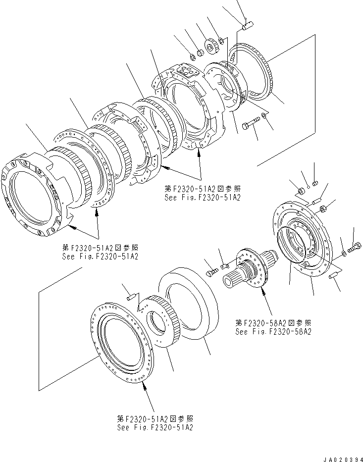 Pipelayers Komatsu / D155C-1 S/N 15686-UP (SA6D140-2 Eng. Installed (-50cent. Spec.))(d155c-4c) / TRANSMISSION CARRIER (-50 SPEC) (2/3)(#31593-)(150150 : F2320-54A2)