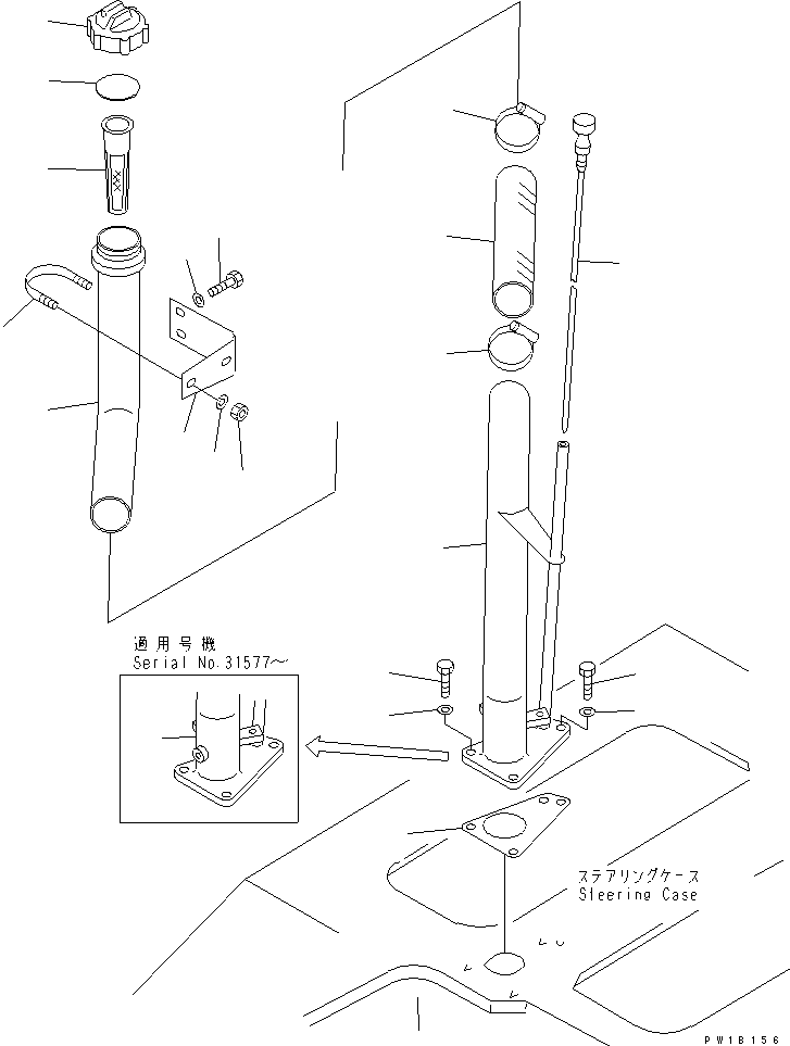 Pipelayers Komatsu / D155C-1 S/N 15686-UP (SA6D140-2 Eng. Installed (-50cent. Spec.))(d155c-4c) / OIL FILLER AND LEVEL GAUGE (WITH SAFETY DEVICE)(210030 : J2112-01A0)