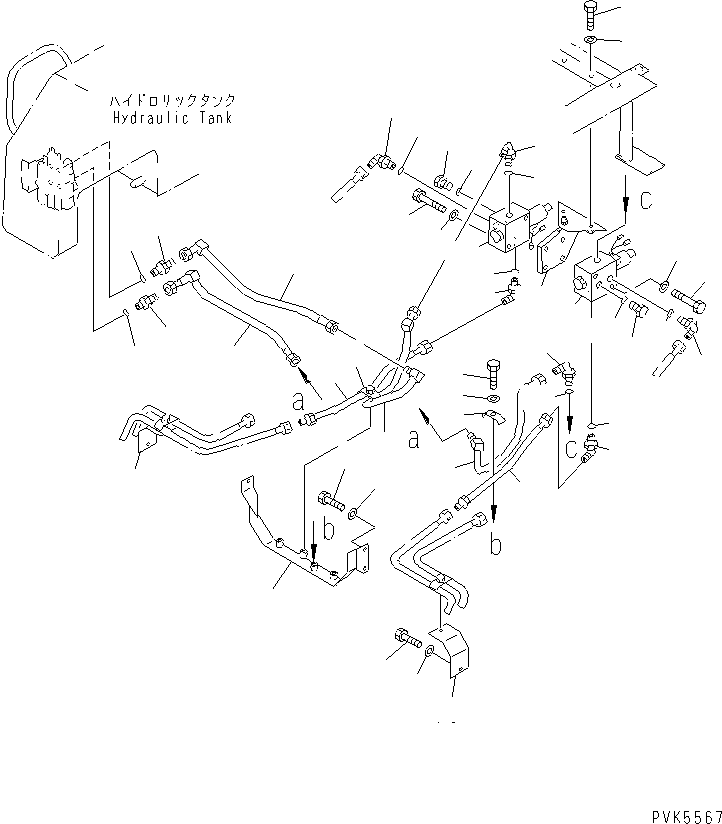 Bulldozers Komatsu / D20A-7-M S/N 78604-UP(d20a-7-r) / HYDRAULIC PIPING (TILT CYLINDER LINE) (CHASSIS SIDE) (FOR SINGLE LEVER)(#78604-80198)(180300 : H2220-01A0)