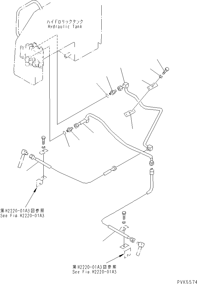 Bulldozers Komatsu / D20A-7-M S/N 78604-UP(d20a-7-r) / HYDRAULIC PIPING (ANGLE CYLINDER LINE) (CHASSIS SIDE) (FOR LIFT TILT LEVER + ANGLE LEVER)(#78604-80198)(180330 : H2230-01A0)