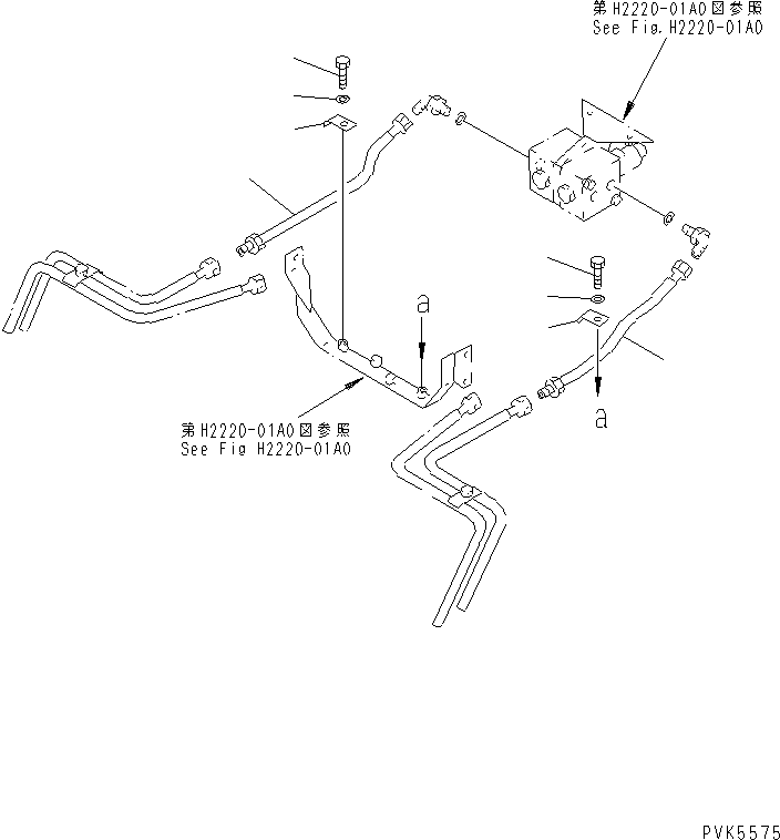 Bulldozers Komatsu / D20A-7-M S/N 78604-UP(d20a-7-r) / HYDRAULIC PIPING (ANGLE CYLINDER LINE) (CHASSIS SIDE) (FOR SINGLE LEVER)(#78604-80198)(180340 : H2230-01A1)