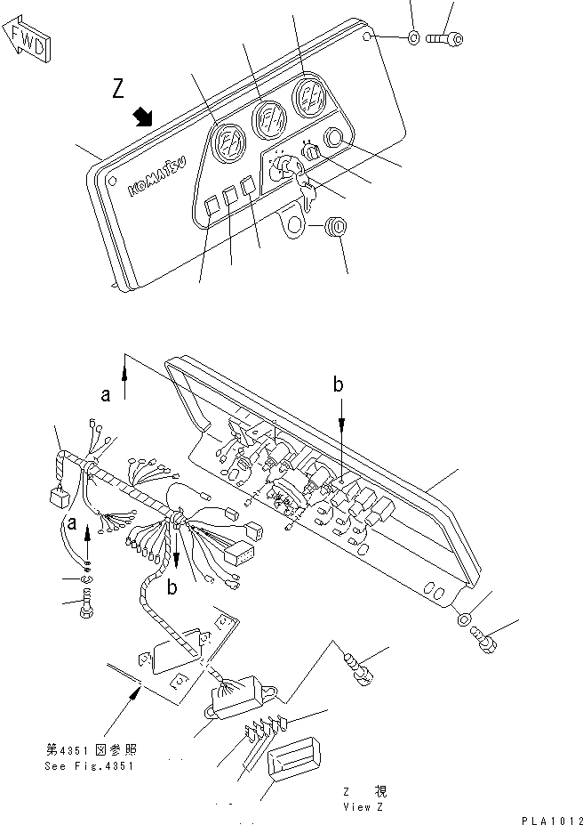 Bulldozers Komatsu / D20PG-7A S/N 75001-78603(d20pg-7c) / INSTRUMENT PANEL (FOR MONO LEVER STEERING)(030110 : 1411)