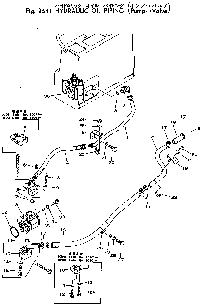 Bulldozers Komatsu / D20Q-5 S/N 45368-UP(d20q-5c) / HYDRAULIC OIL PIPING (PUMP - VALVE)(180080 : 2641)
