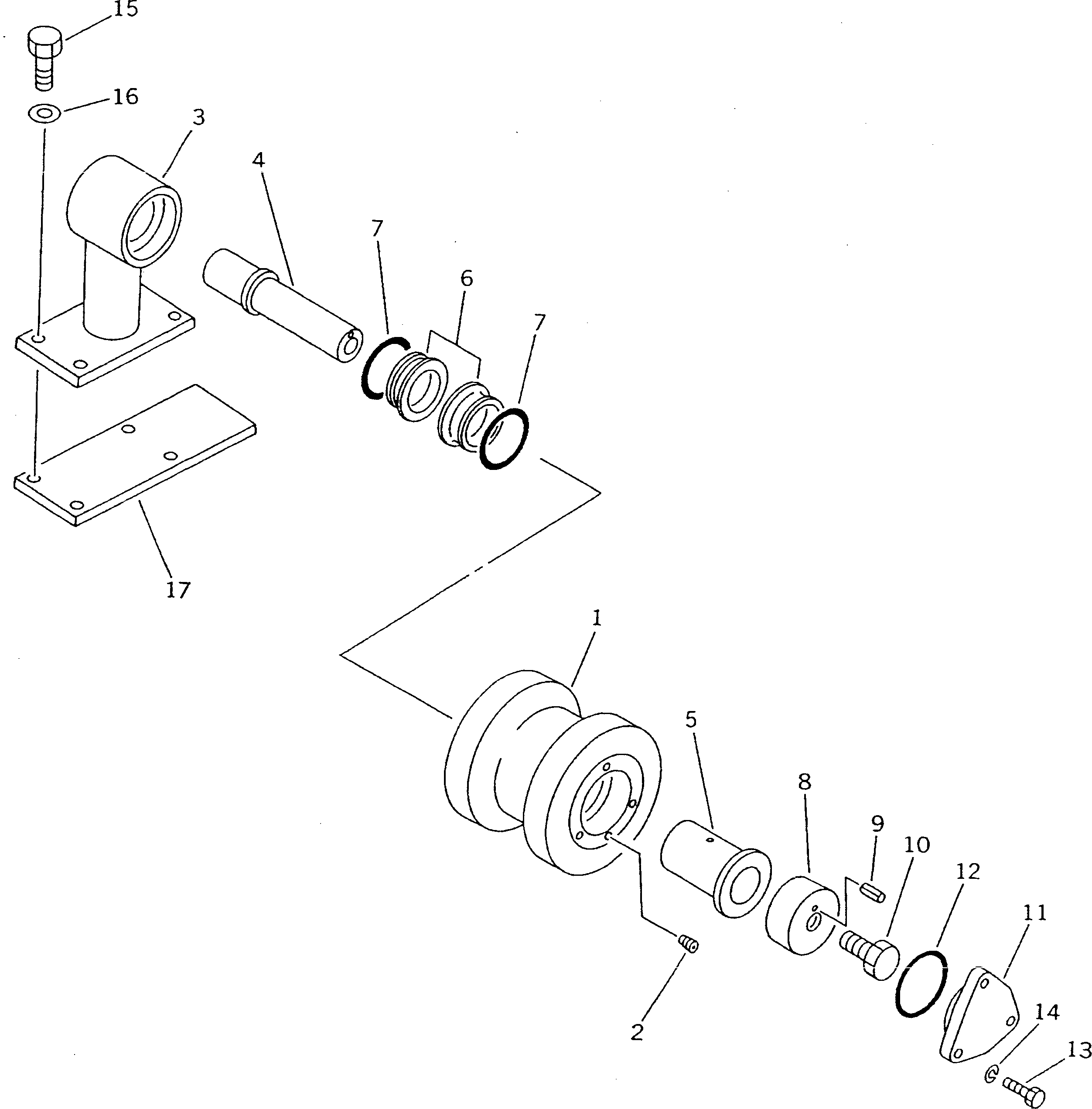 Komatsu parts book diagram for D20QG-6 S/N 60001-UP: CARRIER ROLLER (RUBBER SHOE SPEC.)