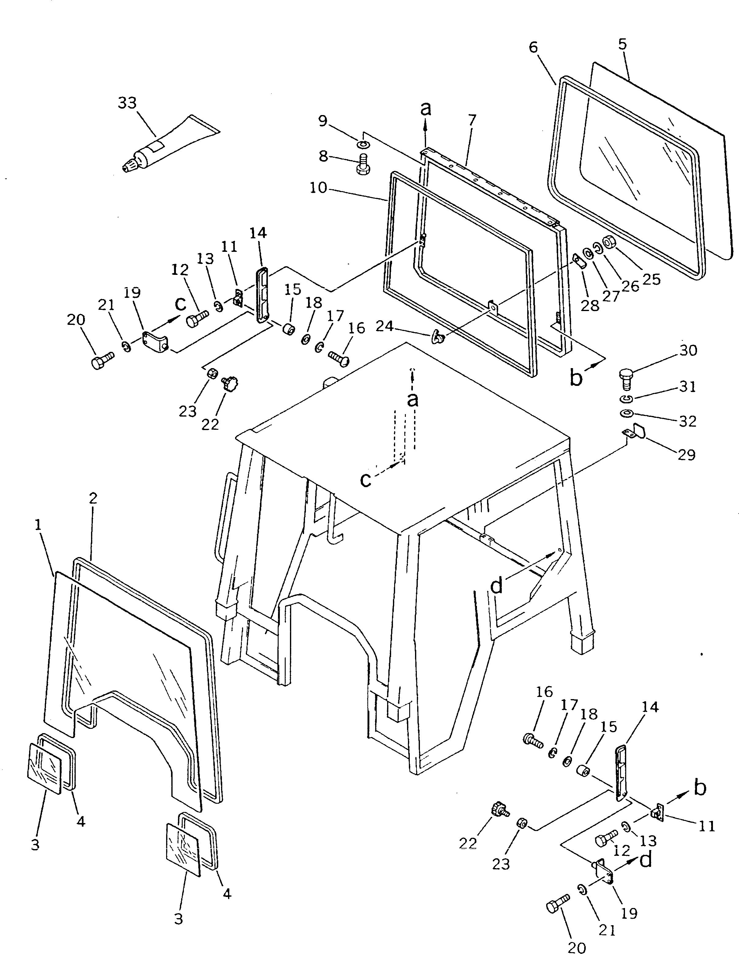 Komatsu parts book diagram for D20QG-6 S/N 60001-UP: ROPS CAB (FRONT AND REAR WINDOW) (2/5)