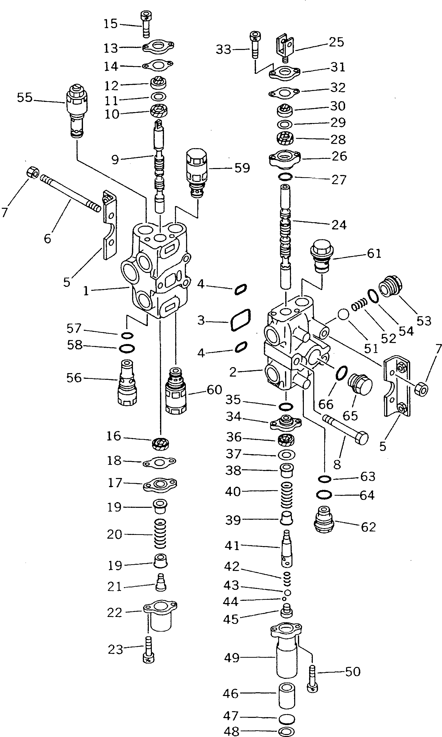 Komatsu parts book diagram for D20QG-6 S/N 60001-UP: WORK EQUIPMENT VALVE (1/2)