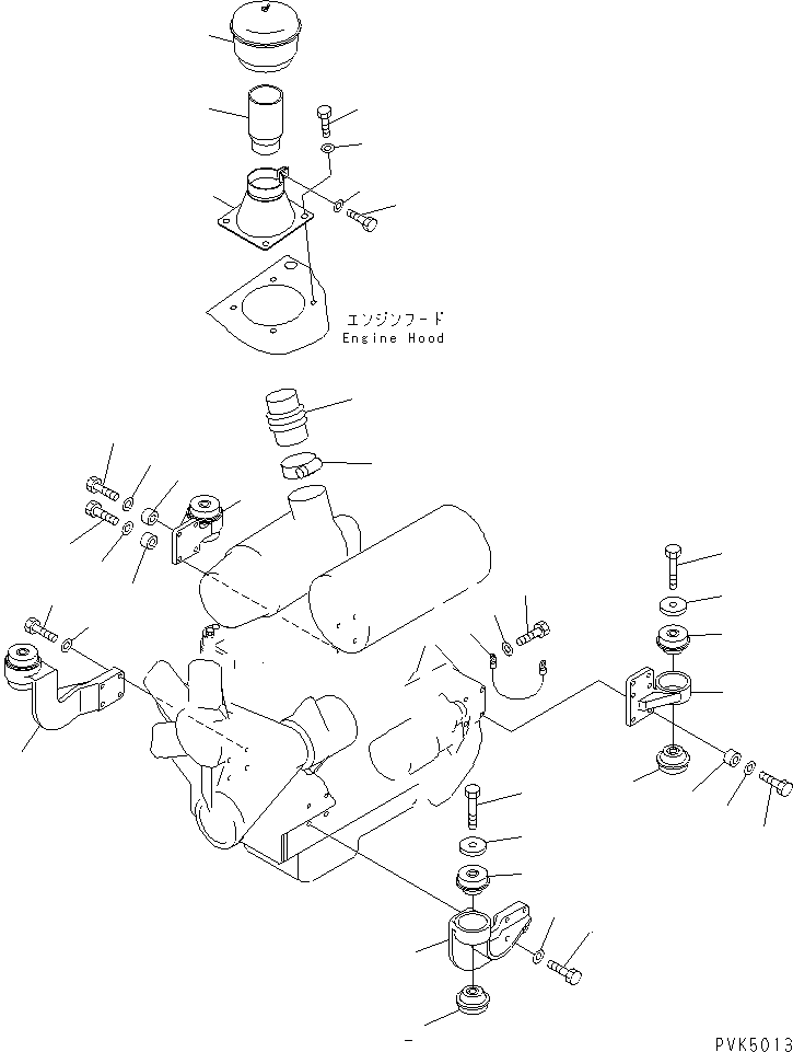 Komatsu parts book diagram for D21A-7T S/N 78604-UP (Trimming Dozer (m/c)): ENGINE MOUNT (WITH PRE CLEANER)