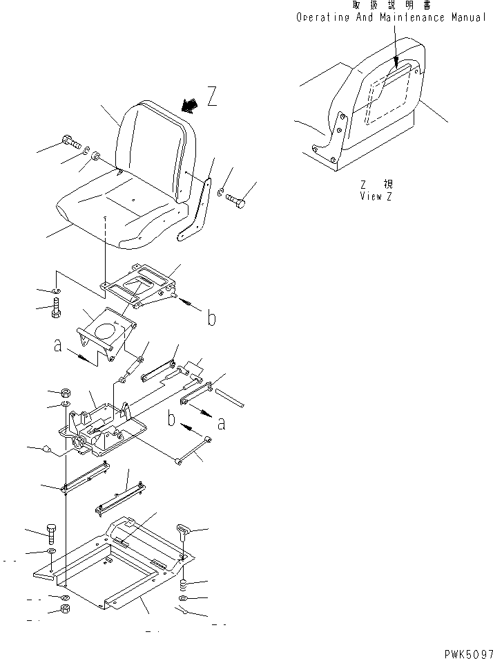 Komatsu parts book diagram for D21A-7T S/N 78604-UP (Trimming Dozer (m/c)): OPERATOR'S SEAT (WITH OIL DAMPER)