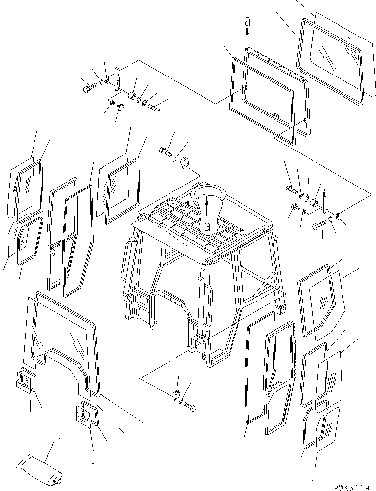 Komatsu parts book diagram for D21A-7T S/N 78604-UP (Trimming Dozer (m/c)): STEEL CAB (WINDOW GLASS) (FOR RUSSIAN)