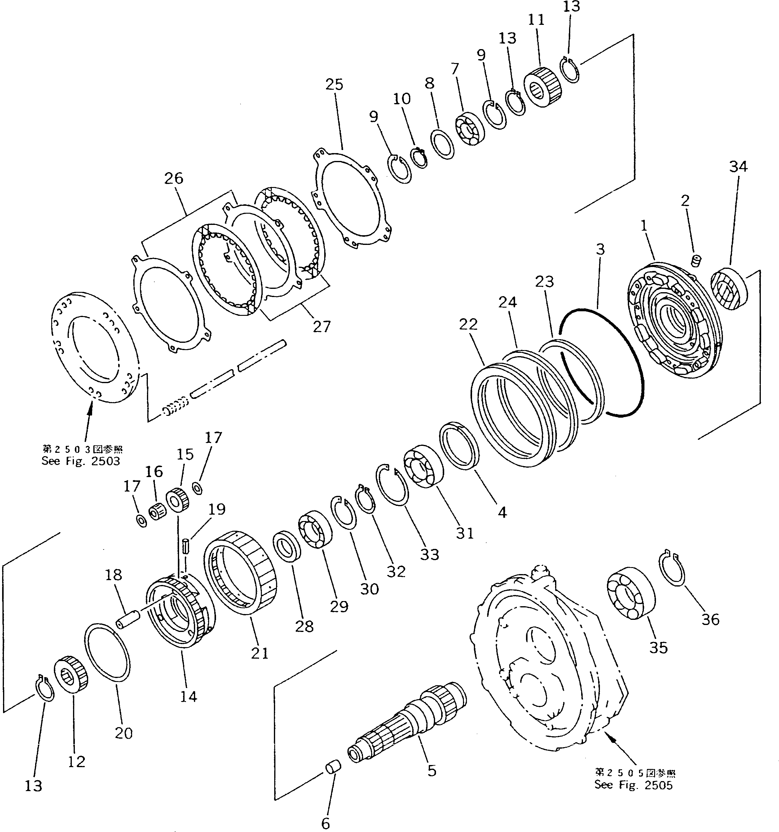 Bulldozers Komatsu / D21A-7 S/N 75001-78603(d21a-7c) / TRANSMISSION (F2-R2) (1ST HOUSING) (4/6)                         (FOR MONO LEVER STEERING)(060070 : 2504)