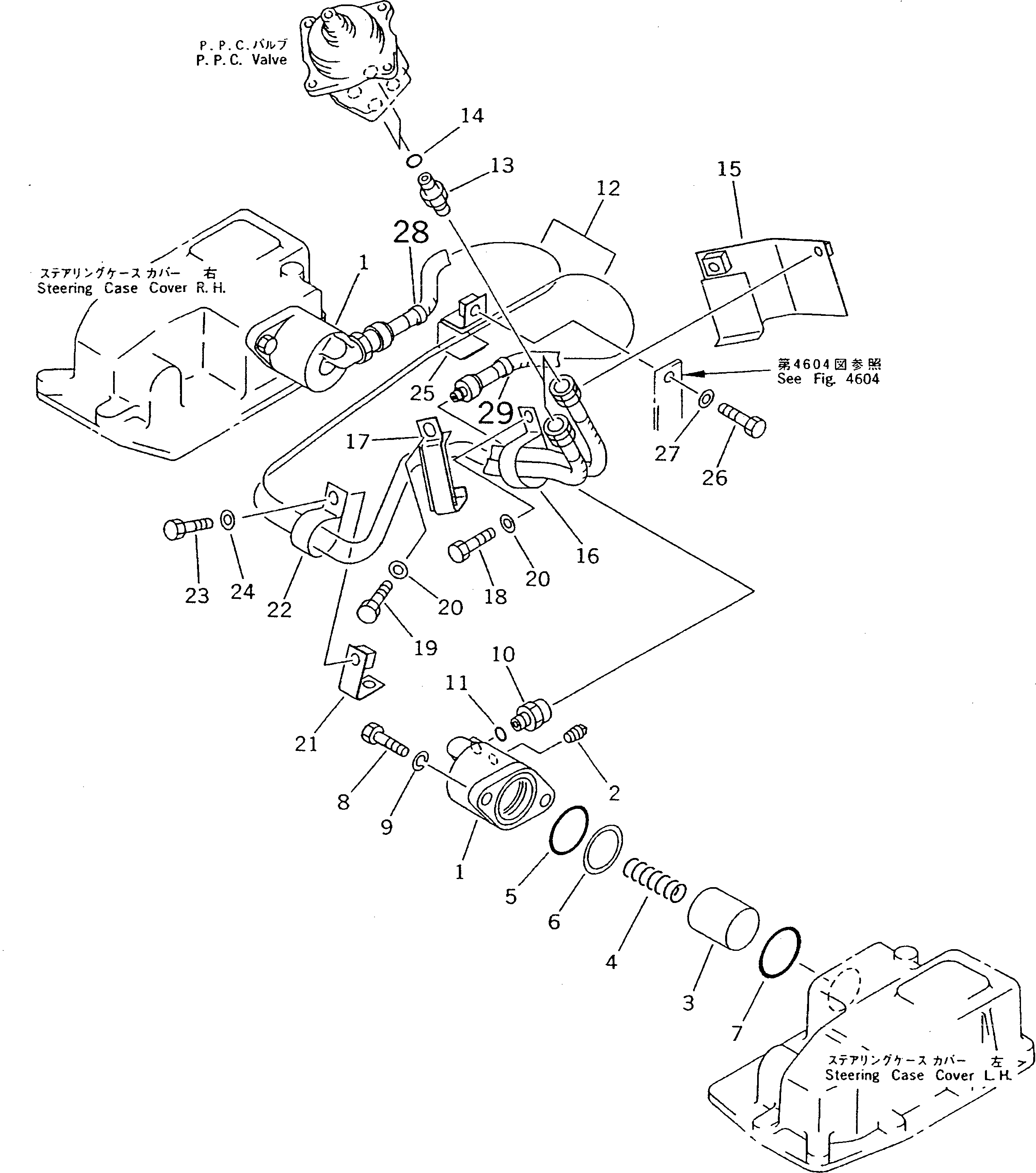 Bulldozers Komatsu / D21A-7 S/N 75001-78603(d21a-7c) / STEERING PIPING (STEERING BOOSTER LINE) (FOR MONO LEVER STEERING)(120210 : 4603)