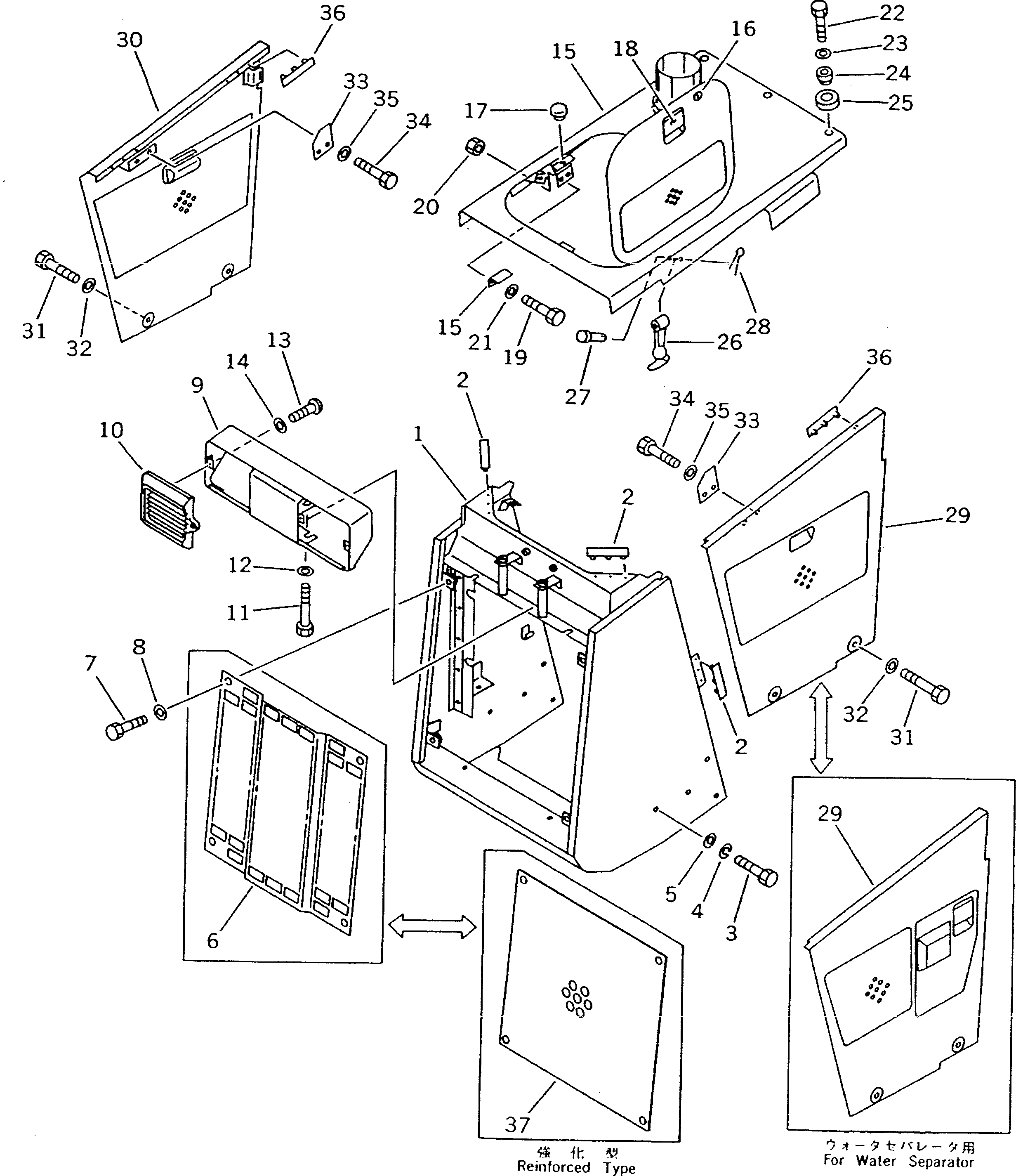 Bulldozers Komatsu / D21A-7 S/N 75001-78603(d21a-7c) / RADIATOR GUARD AND HOOD (FOR POWER ANGLE POWER TILT)(150020 : 5005)