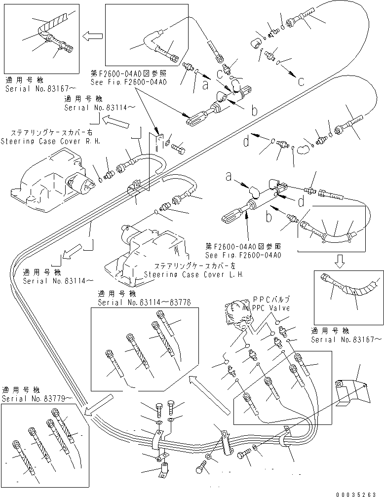 Bulldozers Komatsu / D21A-8T S/N 83001-UP (Trimming)(d21a-8tc) / STEERING CYLINDER LINE (FOR MONO LEVER STEERING)(150260 : F2600-02A0)