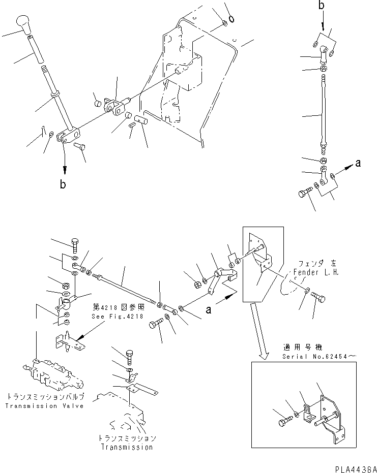 Bulldozers Komatsu / D21PL-7 S/N 62001-62453(d21pl-7r) / TRANSMISSION CONTROL LEVER (FOR F2-R2 TRANSMISSION) (1/2)        (FOR TWO LEVERS STEERING)(120100 : 4216)