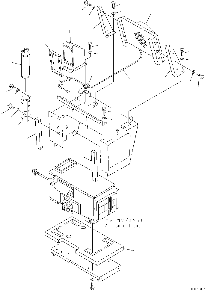 Komatsu parts book diagram for D21PL-8 S/N 63001-UP: AIR CONDITIONER (CONDENSOR AND MOUNTING)