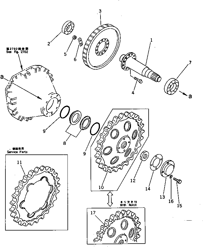 Crawler Loaders Komatsu / D21QG-7 S/N 61001-61131(d21qg-7r) / SPROCKET AND SHAFT(060300 : 2722) Crawler Loaders Komatsu / D21QG-7 S/N 61001-61131(d21qg-7r) / SPROCKET AND SHAFT(060300 : 2722)