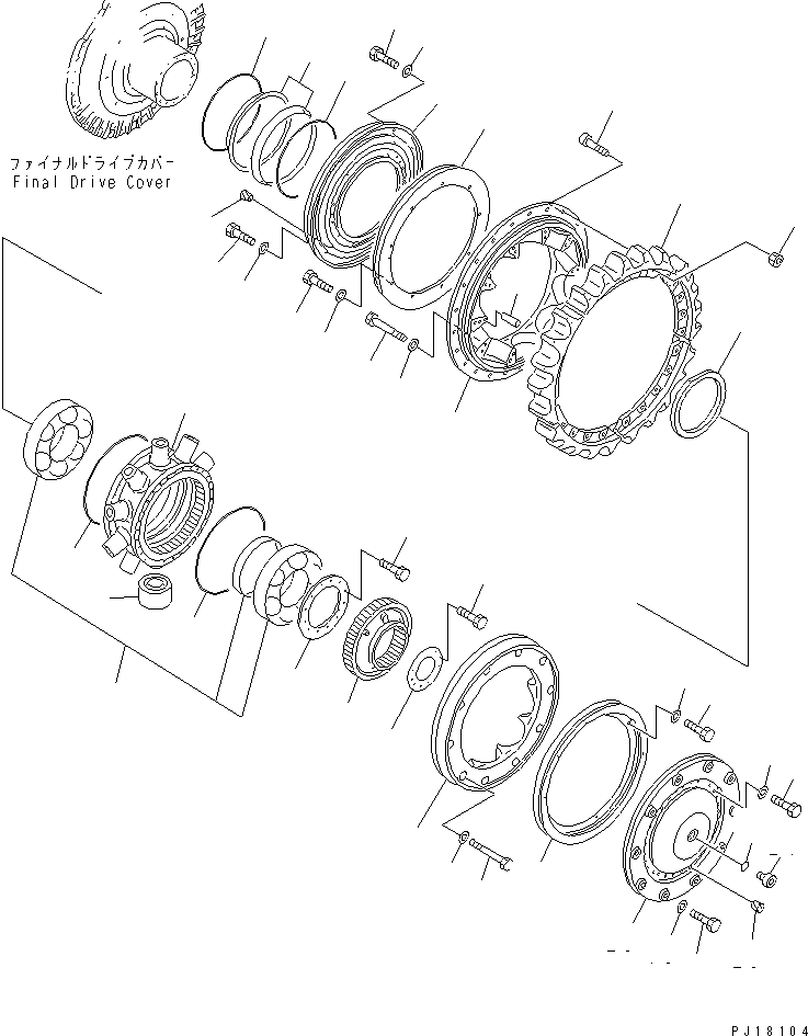 Komatsu parts book diagram for D275A-2 S/N 10001-UP (-50cent. Spec.): FINAL DRIVE (1/4)