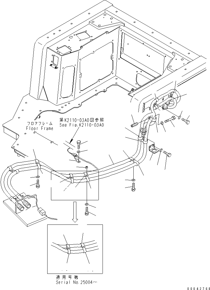 Bulldozers Komatsu / D275A-5 S/N 25001-UP(d275a-5c) / FLOOR FRAME WIRING (ENGINE)(240530 : K2110-05A0)