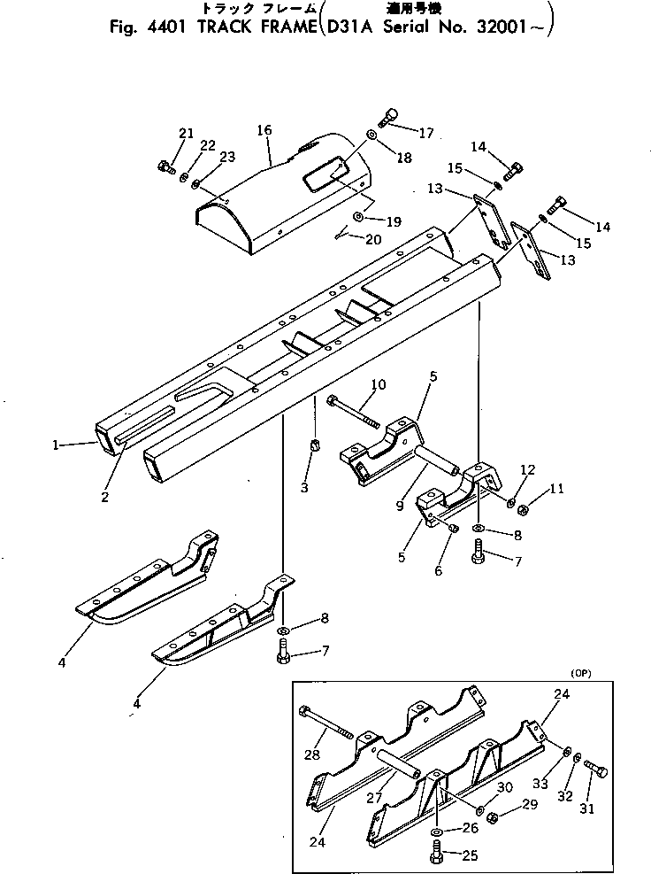 Komatsu parts book diagram for D31A-17 S/N 32001-UP: TRACK FRAME