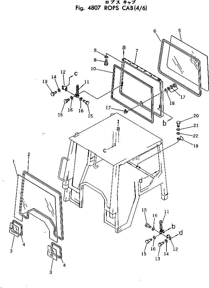 Komatsu parts book diagram for D31A-17 S/N 32001-UP: ROPS CAB (4/6)