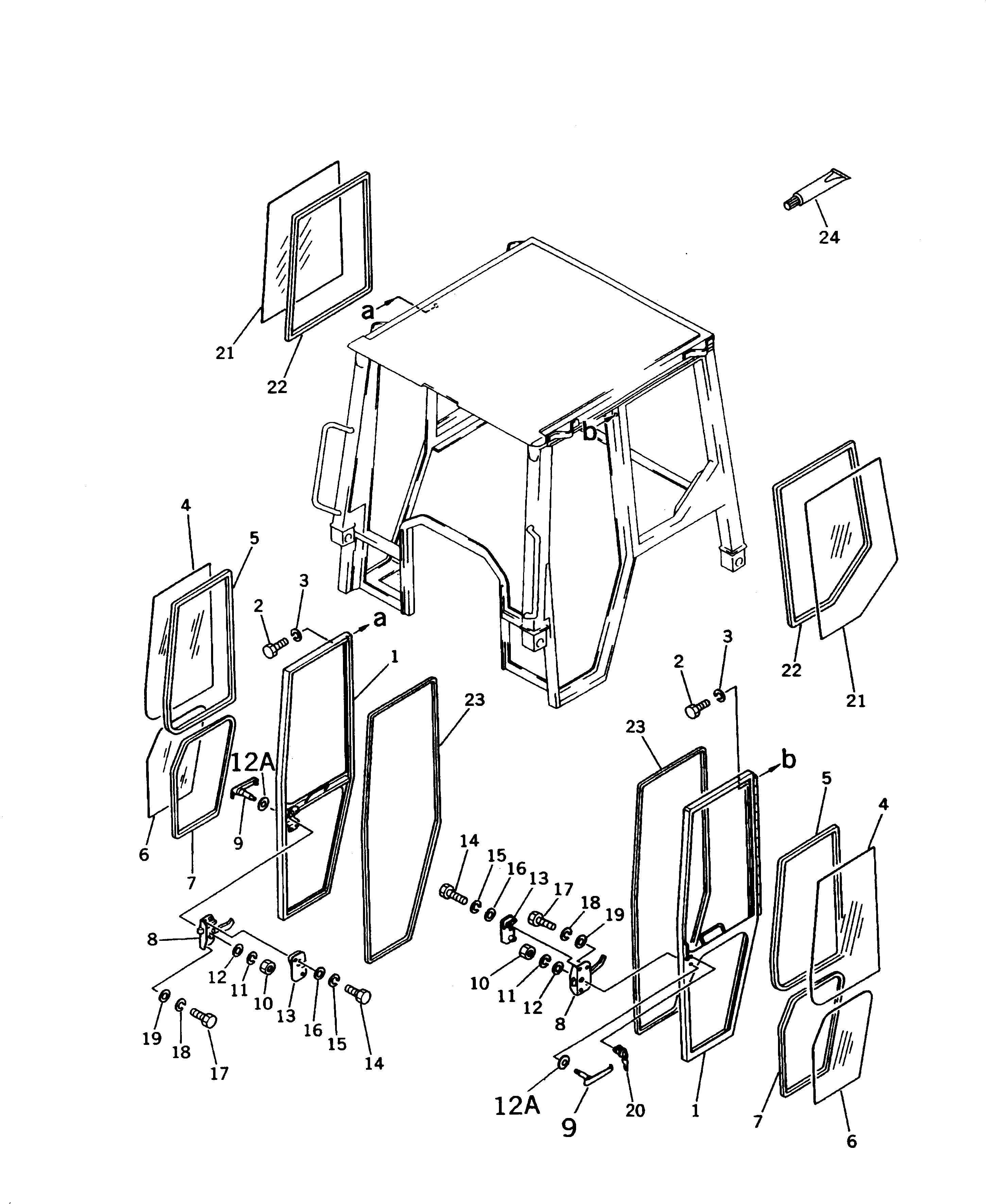 Bulldozers Komatsu / D31P-20A S/N 45001-UP (Power Angle Tilt Dozer)(d31p-24c) / ROPS CAB (DOOR AND SIDE WINDOW) (3/5)(240190 : K0210-03A0)